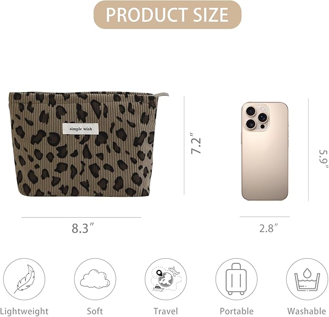 Wudygirl Leopard Makeup Bag Travel Cosmetic Bag for Women Small Makeup Pouch Zipper Cosmetic Pouch Handbag Aesthetic (Coffee Leopard)