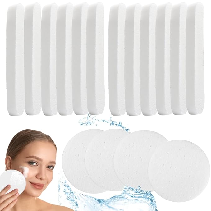 Facial Sponge Compressed,60 Pcs PVA Professional Makeup Removal Wash Round Face Sponges Spa Pads Exfoliating Cleansing for Women,White