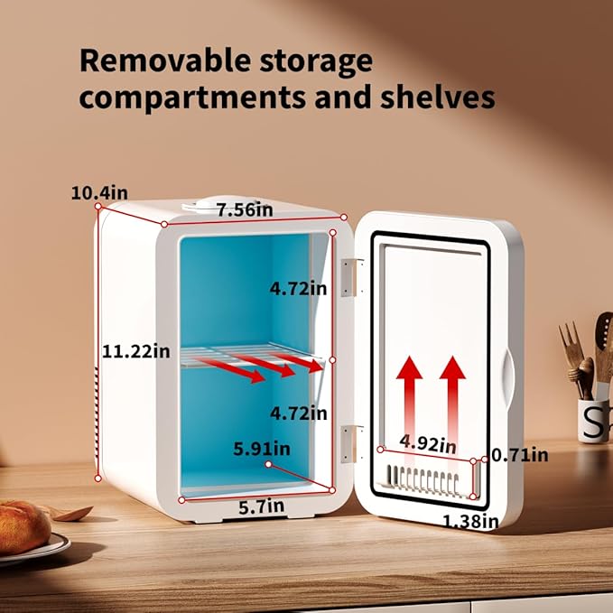 8L Portable Mini Fridge Cool and Warm Dual Function Compact Refrigerator 0-10°C Cooling Up to 65°C Heating Ultra Quiet 28dB AC DC Power for Skincare Drinks Snacks Home Dorm Car Use