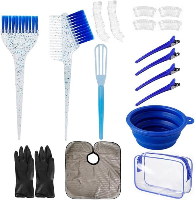 Hair Dye Color Brush and Bowl Set, Color Bowl Brushes Tool Mixing Bowl Kit Tint Comb for Hair Tint Dying Coloring Applicator (Gray&Dark Blue)