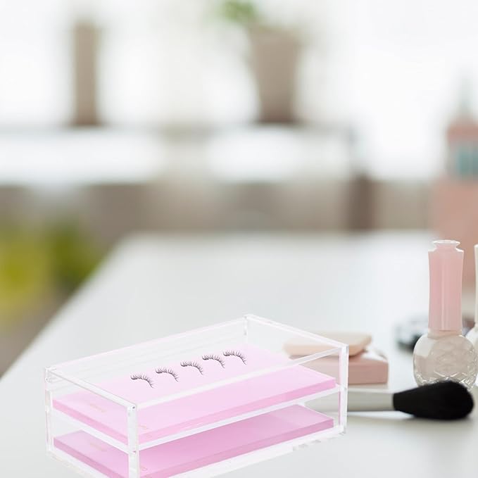 Homoyoyo Pink Acrylic False Eyelash Storage Box Lash Holder Salon Lash Case Cosmetic Display Organizer for Grafting and Travel