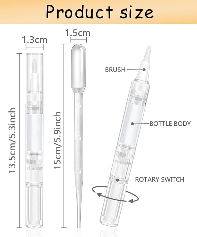 16 Pcs 3ml Empty Cuticle Oil Pen with 4 Pcs Transfer Pipettes - Transparent Nail Oil Twist Pens with Brush Tip for Nail Oil, Eyelash Growth Liquid, Cosmetic Lip Gloss Container Applicators