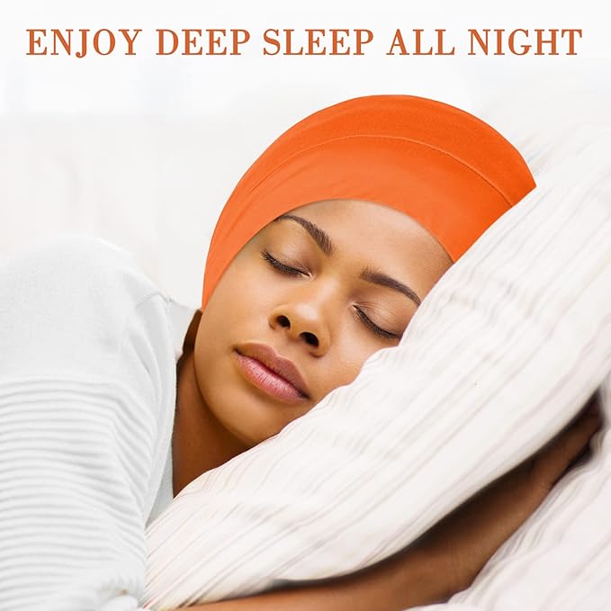 Fittia Satin Hair Bonnet for Sleeping, Silky No Frizzy for Curls Care, Adjustable Strap for Non-Slip, Dreadlocks Cap for Women&Men Orange