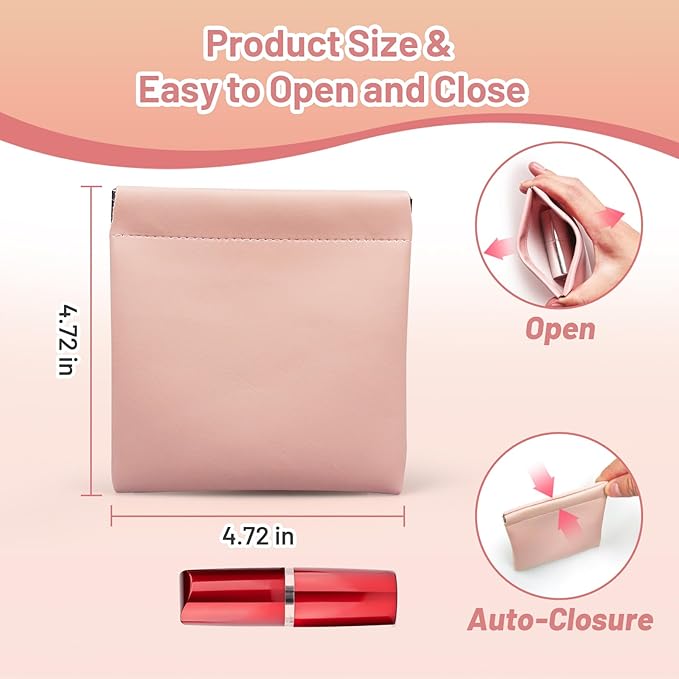 4 Pack 4.7"×4.7" Small Pouches for Purse, Snap Closure Organizer Pouch, PU Leather Purse Organizer Pouches for Women, Mini Pouch for Makeup, Cosmetics, Headphones, Jewelry, Coins