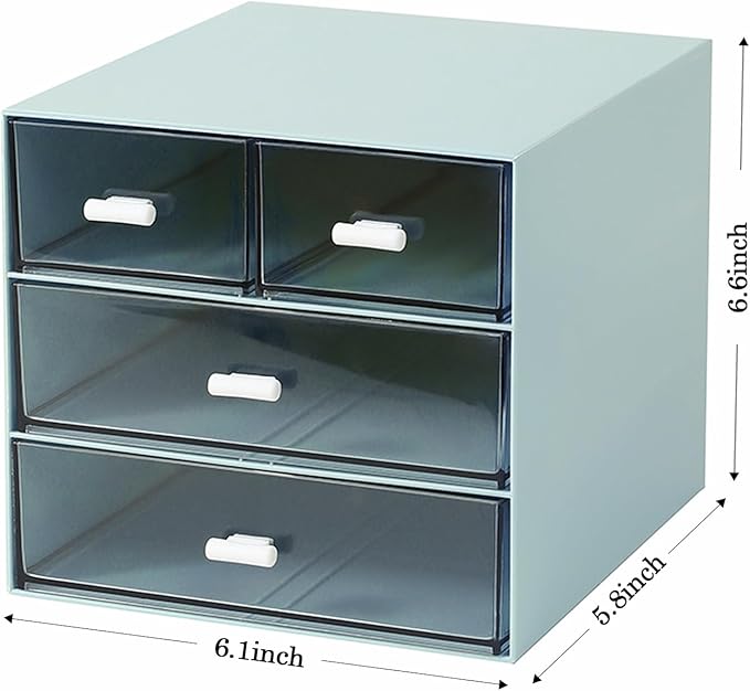 Makeup Organizer with 4 Drawers, Desk Organizer, Cosmetics Storage Box for nail polish, Lipstick, Brushes, Jewelry, Skincare, Bathroom Organization Boxes - Blue
