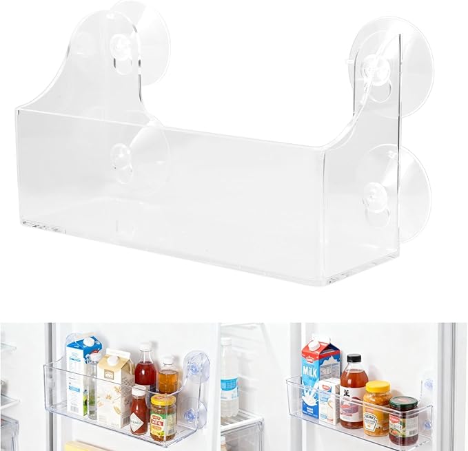 SuctionCup Refrigerator Rack Organizer Acrylic Fridge Door Shelf can Organizer for Refrigerator Drinks Spices Convenient Beverage Holder 8.07X4.52X2.75In