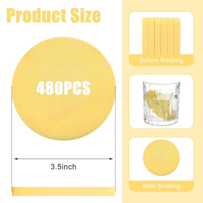 480 Pack Soft Disposable Face Sponge for Cleansing, Makeup Remover, Mask, Exfoliating Round Stick