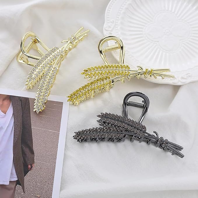 Ear of Wheat Hair Clips， 2 Pcs Rhinestone Hair Clips For Women，Crystal Hair Catch Barrette Metal Jaw Clamp For Girls，Fancy Rhinestone Claw Fashion Hair Accessories For Lady'S Gift