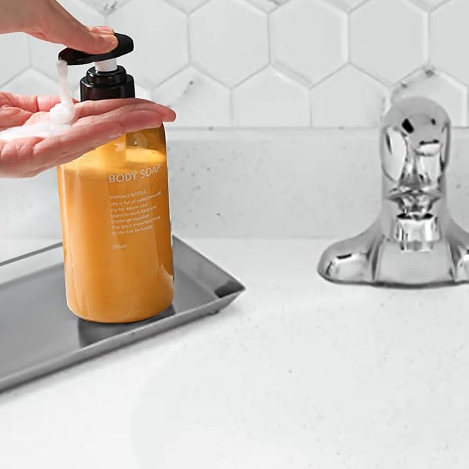 3pcs Refillable Shampoo and Conditioner Bottles, 10oz/300ml Shampoo Conditioner Body Wash Dispenser for Hotel Bathroom, 3pcs Plastic Shampoo Bottles with Pump (Amber)