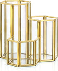 Hipiwe 3 Slots Glass Makeup Brush Holder - Gold Hexagon Cosmetics Brush Eyeliners Display Cup Home Decorative Makeup Organizer Desktop Pen/Pencil Pot Holder for Office