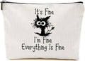 Black Cat Gifts for Women Makeup Bag, It's Fine I'm Fine Everything is Fine Funny Cat Cosmetic Bags Zipper Travel Toiletry Pouch Best Gifts Idea for Cat Lovers Teen Girls, Funny Makeup Bag
