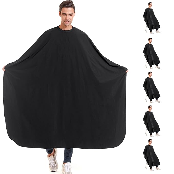 5 Pack Barber Cape for Men, Salon Large Hair Cutting Cape, 64"x56" Nylon Waterproof Haircut Cape with Adjustable Snap Closure Color Capes, Professional Stylist Hairdresser Apron Adults -Black
