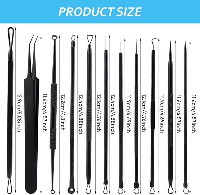 Pilarmuture 11pcs Tool Kit,Skin Care Acne Needle Blackhead Remover Kit Stainless Steel, for Face Acne,Deep Facial Cleansing and Salon-Level Acne Treatment