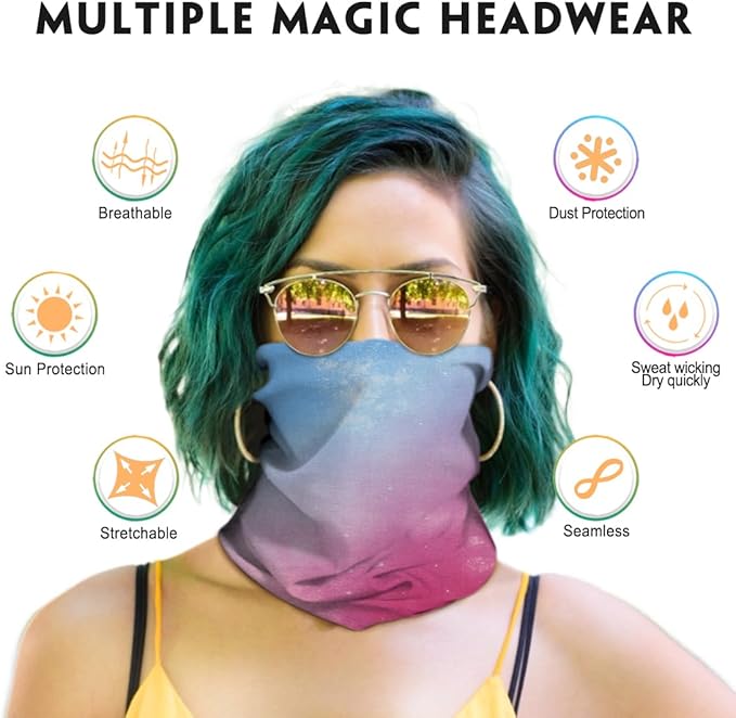 Venswell Neck Gaiter Face Mask Men Women,Seamless Bandana Rave Face Cover Scarf Mask,Balaclava,Headband, Head Wrap,Headwear