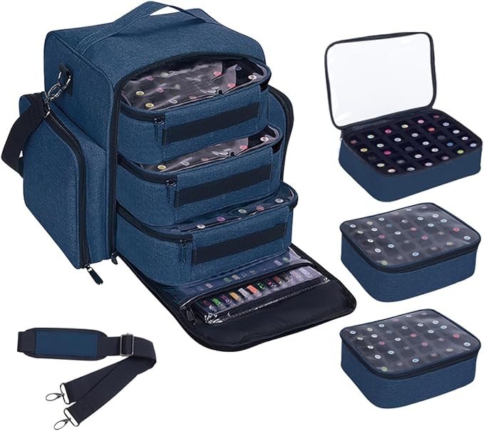 Nail Polish Organizer Storage Box, Holds 90 Bottles of Nail Polish, Portable Travel Case with 3 Separate Storage Bags, Can Be Used for Nail Art Supplies, Manicurists, etc Blue