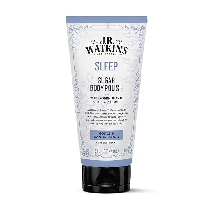 J.R. Watkins Sleep Sugar Body Polish, Monoi & Sandalwood Natural Body Scrub Cleanses & Encourages Restful Sleep, 6 oz
