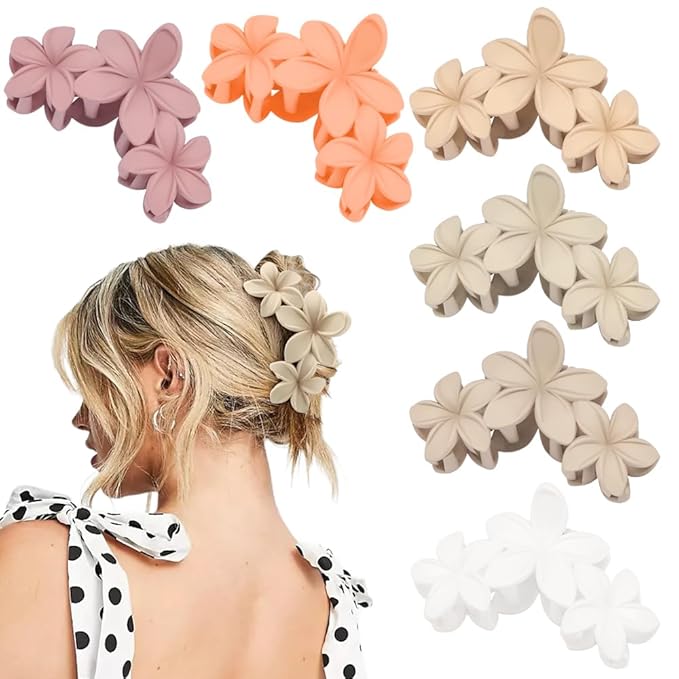 Ahoney 6PCS Flower Hair Clips for Women Strong Hold Nonslip, Big Flower Claw Clip for Thick Hair, Hawaiian Hibiscus Cute Hair Clips Beach Hair Accessories for Women Girls 09