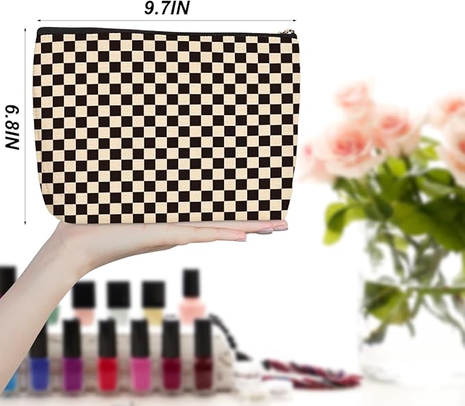 6 Pcs Checkered Makeup Bags Make up Bag Cosmetic Bags for Women Girls Sister Grandma Best Friend Easter Christmas Birthday Travel Toiletry Bag Aesthetic Zipper Organizer Accessories, Cute Black Plaid