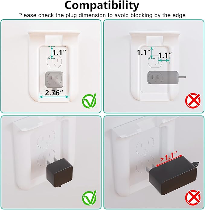 WALI Outlet Shelf Wall Holder,Bathroom Walls Shelves up to 10lbs Standard Vertical Duplex Wall Shelf Organizer for Smart Home Decor Space Saving Power Tools, Toothbrush (OLS002-W), 2 Pack, White