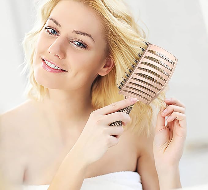 KTKUDY Detangling Brush Getting Knots Out without Pain - Boar & Nylon Bristles Hairbrush Make Hair Shiny & Healthier Vented Detangler Brush for Women Men Kids Wet and Dry Hair (Gold)