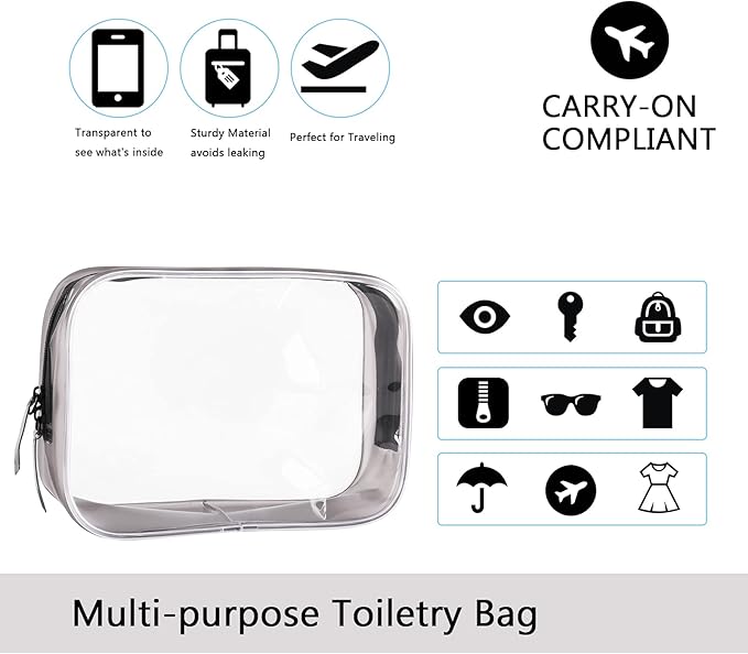 Buminee Clear Pouch Small, 6.6"x2.3"x4.7" TSA Approved Toiletry Bag, Travel Bags for Toiletries, Cosmetic Bag for Women and Men - 1 Pack Black