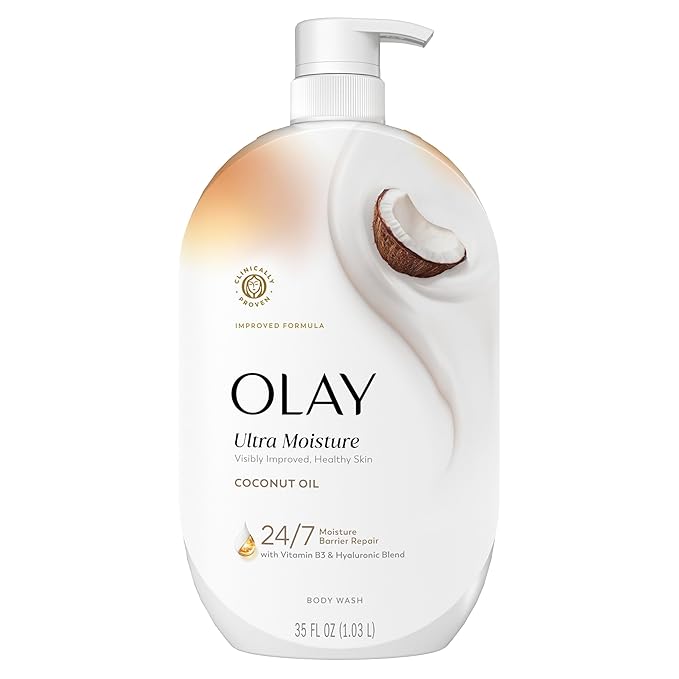 Olay Body Wash for Women, Ultra Moisture, 24/7 Moisture Barrier Repair, Hydrating Formula for Visibly Healthy Soft Skin, Vitamin B3 & Hyaluronic Blend, For All Skin Types, Coconut Oil Scent, 35 fl oz