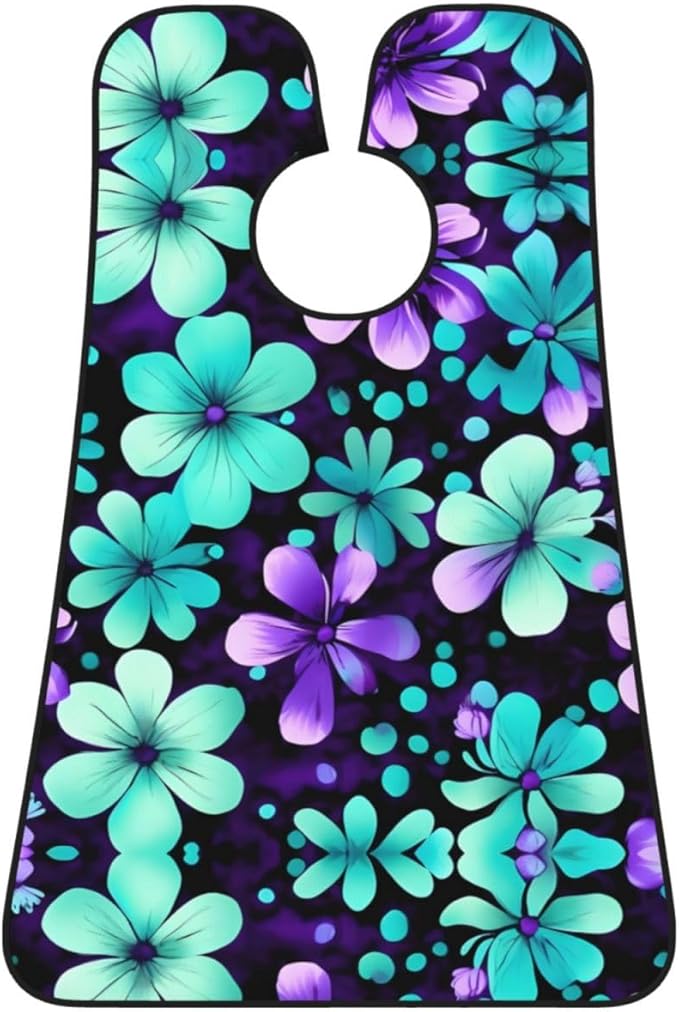 Purple And Teal Flowers Print Beard Bib Shaving Apron, Beard Hair Trimming Cape Gift For Dad