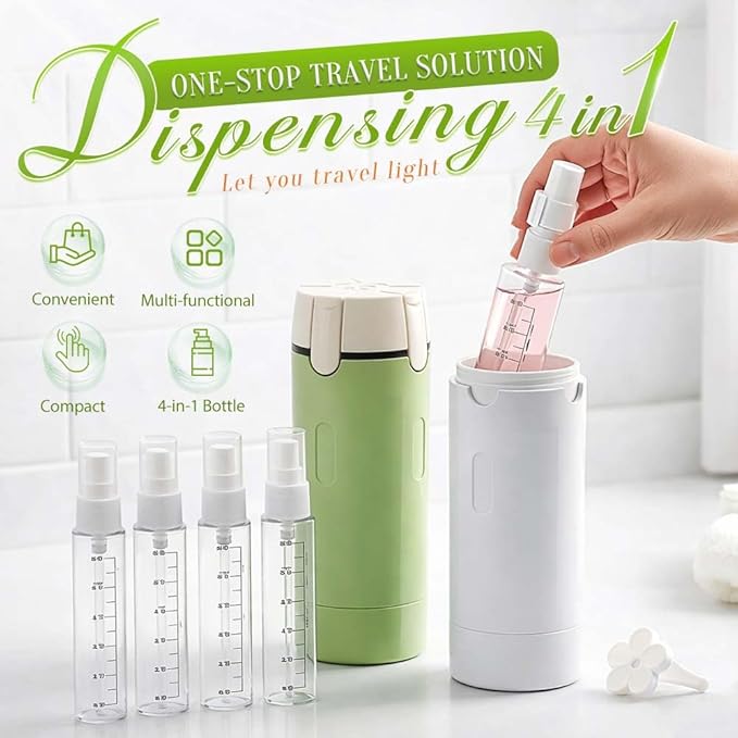 HISKI 4 in 1 Travel Bottles for Toiletries,Portable Travel Toiletries Bottle Set, Portable Containers for Shampoo Lotion Conditioner Cream Transparent with Scale and Label (White)