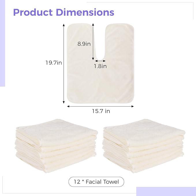 DIMEGON 12 PCS U-Shaped Facial Towels, Soft Coral Fleece Face Cloths for Beauty Salons, Skin Care, SPA Centers