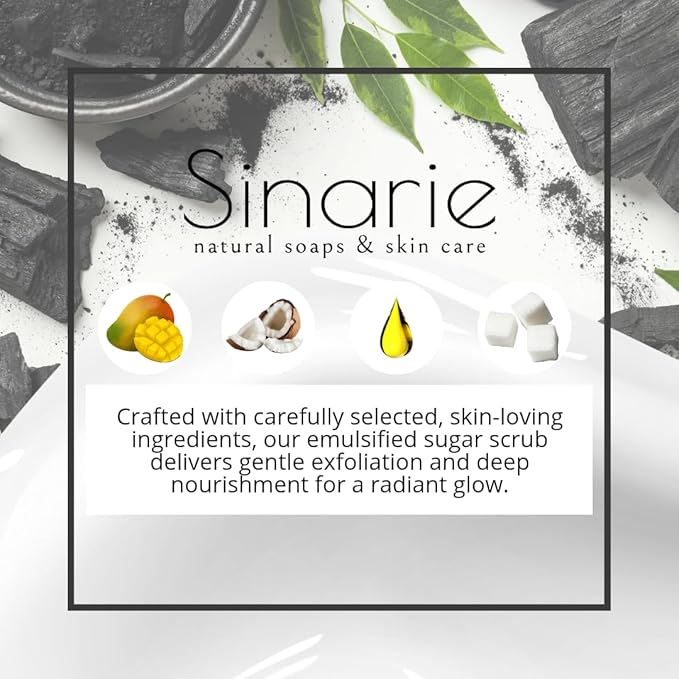 Exfoliating Sugar Scrub for Body – Hydrating Moisturizing Body Polish with Natural Oils – Gentle Spa Skincare for Smooth, Glowing Skin (5 oz., Charcoal (Tea Tree & Eucalyptus))