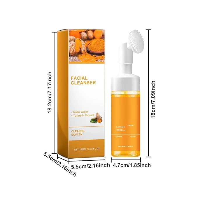 Yaper Turmeric Facial Cleanser, Deep Clean Brightening Face Glow Wash Turmeric Wash with Brush for All Skin. ﻿(1Pcs)