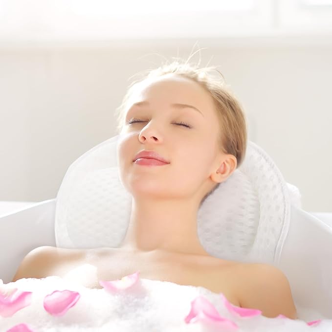 2 Pack Bath Pillow for Tub, Luxury Bathtub Pillow with Head, Neck, Shoulder and Back Support Soft 4D Mesh Bathtub Pillows with 6 Suction Cups - White