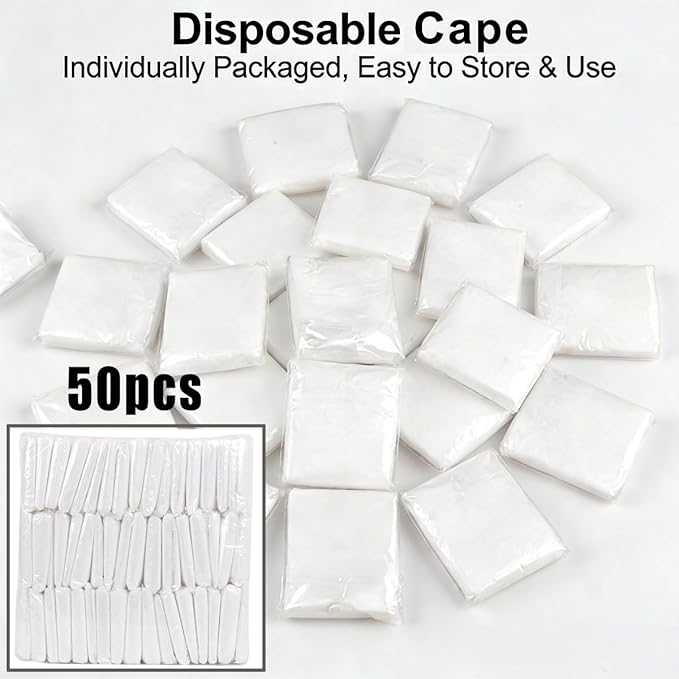 50Pcs Disposable Waterproof Capes, Hair Cutting Cape,Hair Color Cape Disposable Hair Salon Capes for Hair Stylist, Hair Dye and Styling Bibs for Hairdresser Artist Clients