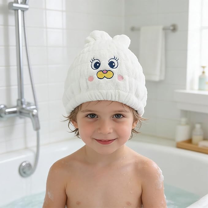 2 PCS Microfiber Hair Towel Wrap for Kids, Girls & Women,Cute Unicorn and White Rabbit Dry Hair Cap - Super Absorbent Quick Drying, Lightweight Turban Towel for Wet Hair