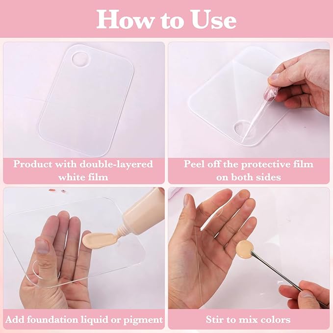 WCHOSOZH 6Pcs Acrylic Makeup Mixing Palette, Makeup Tray with 6 Metal Spatula Tool Set, Clear Foundation Mixing Palette for Beauty Cosmetic Color Liquid Artist Pigment Blending