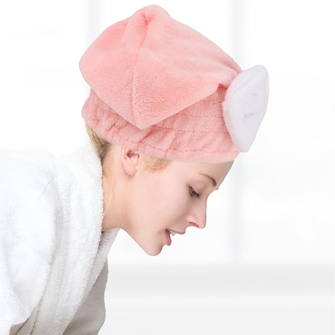 2PCS Microfiber Hair Drying Caps Hair Towel Cap Extra Soft and Ultra Absorbent Fast-Drying Hair Turban Wraps Gift for Women and Girls(Pink and Blue)