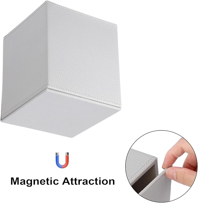Sumnacon Tissue Box Cover Square Tissue Box Stylish PU Tissue Box Holder with Magnetic Bottom, Leather Cube Tissue Cover for Living Room Bathroom Bedroom Table Desk Home Office Car, Light Grey