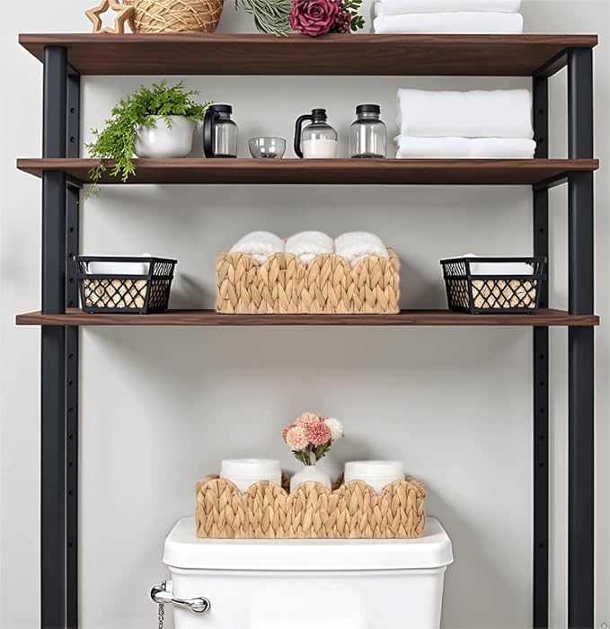 Wicker Bathroom Basket Tray Organizer w/Scalloped for Toilet Paper, 2PCS Rattan Decorative Basket for Bathroom Decor, Farmhouse Home Decor, Living Room and More, Natural Water Hyacinth