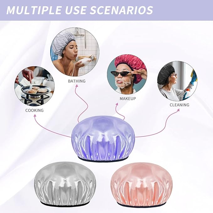 Aquior Shower Cap,Shower Caps for Women Long Hair,Silky Satin Hair Bonnet Reusable Bathing Cap,Extra Large for All Hair Length,4 Colors