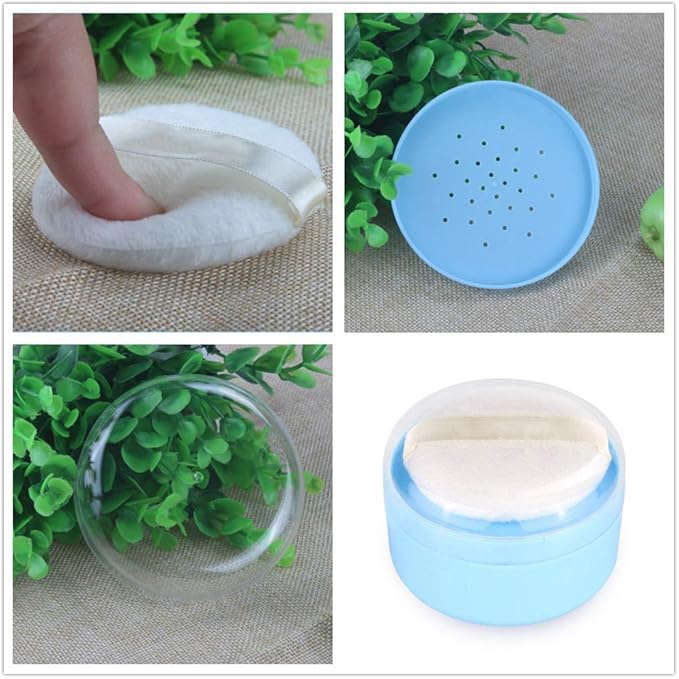 After-Bath Puff Box Empty Body Powder Container Dispenser Case with Sifter and Powder Puffs for Home and Travel Use