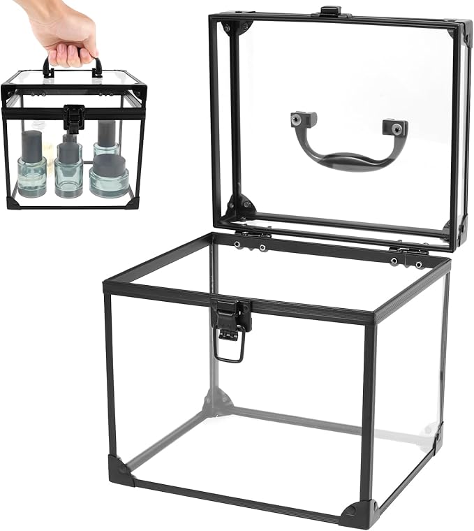 Makeup Box,Clear Cosmetic Case with Latches and Handle Large Capacity Toiletry Organizer Box Travel Makeup Tools for Vanity Bathroom Counter Dresser(black)