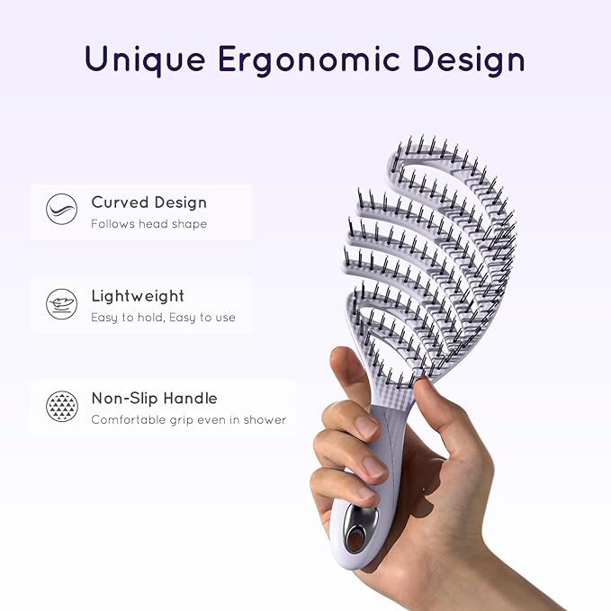 Detangling Brush, Vented Detangler Hair Brush for Fine, Straight, Long, Wet or Dry Hair with Smooth Bristles, Gentle on Scalp for Men, Women & Kids (Purple)