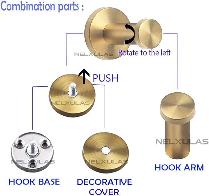 Golden Brushed Stainless Steel Single Super Heavy Duty Wall Mount Hook, Bath Towel Hooks, Coat Hanger (2", 4 PCS)