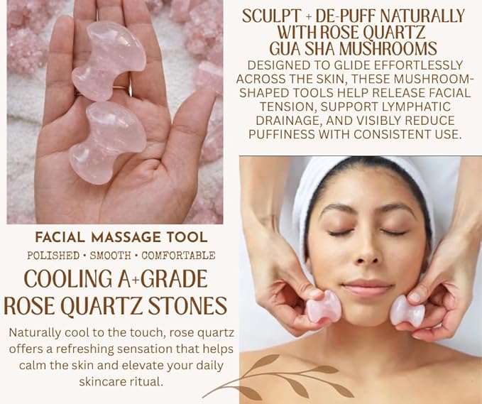 This Hippie Girl Gua Sha Mushroom Set, Jaw Sculpting Tools, A+ Rose Quartz Facial Toning and Yoga Sculpt Massage Tool, 2 Gua Sha Mushrooms for Skin and Facial Treatment, Facecare Tools