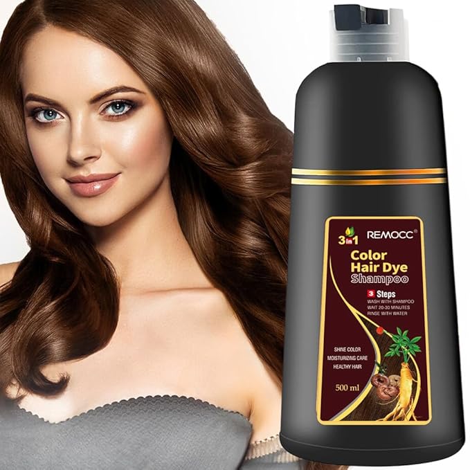 Instant Brown Hair Dye Shampoo for Women Men, Hair Coloring Shampoo for Gray Hair, 500ml Herbal Ingredients 3 in 1 Brown Hair Dye - 100% Gray Coverage Coloring in Minutes 16.9 Fl Oz
