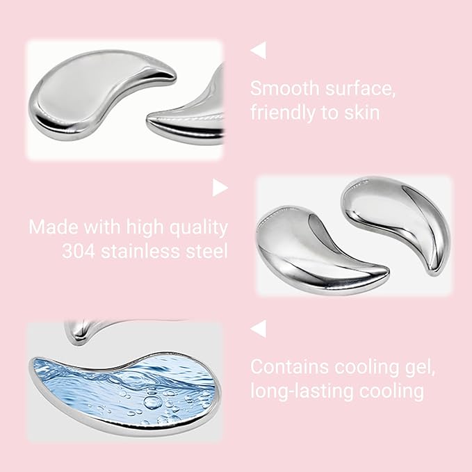 Mini Cooling Eye Pad for Puffy Eyes - Unbreakable Stainless Steel Eye Mask for Anti-Aging, Wrinkles and Puffiness Relief - Hot or Cold Therapy - Suitable for All Ages (Silver)