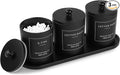 3 Pack Qtip Holder - Bathroom Organizers and Storage, Cotton Round Holder Cotton Swab Ball Dispenser Holder with Tray, Glass Apothecary Jars with Lids, Floss Pick Containers -black black