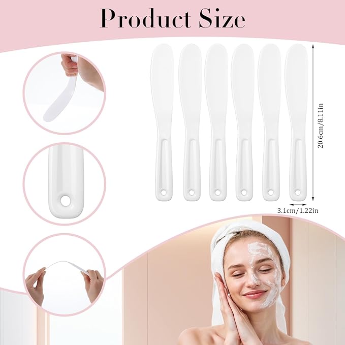 6Pcs Resuable Cosmetic Spatula, Mask Applicator Tool Small Plastic Makeup Face Mask Spatula, Creams Mixing, Skincare or Scraping Jars, Face Brush 8.11 1.22 Inch (White)
