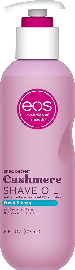 eos Cashmere Shave Oil – Fresh & Cozy, Moisturizing Shave Oil with Shea Butter & Glycerin, Helps Prevents Irritation & Razor Burn, Vegan, 6 fl oz