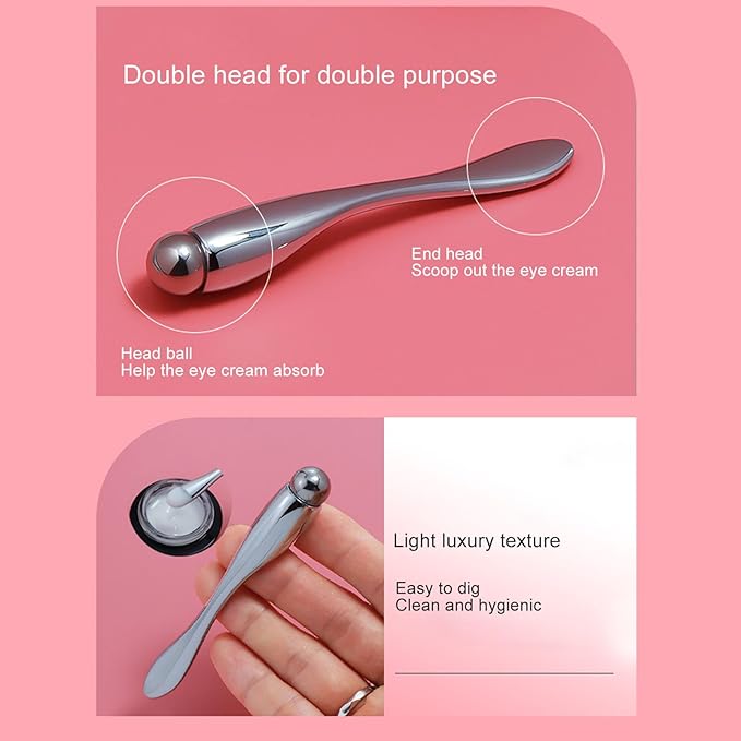 Semme Eye Cream Applicator Tool,Metal Eye Cream Applicator Roller Wand Stick, Silver Zinc Alloy Eye Cream Spatula Scraping Massage Tool for Reducing Puffiness Wrinkle Dark Circles